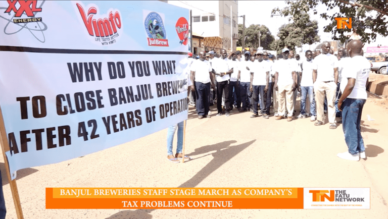 Banjul Breweries staff take to street over fears of losing their jobs