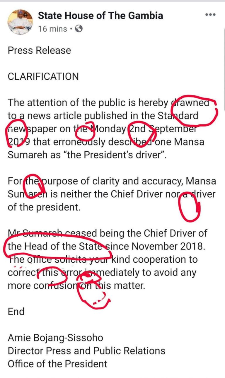 Shock and drama as Gambians edit poorly written State House press release