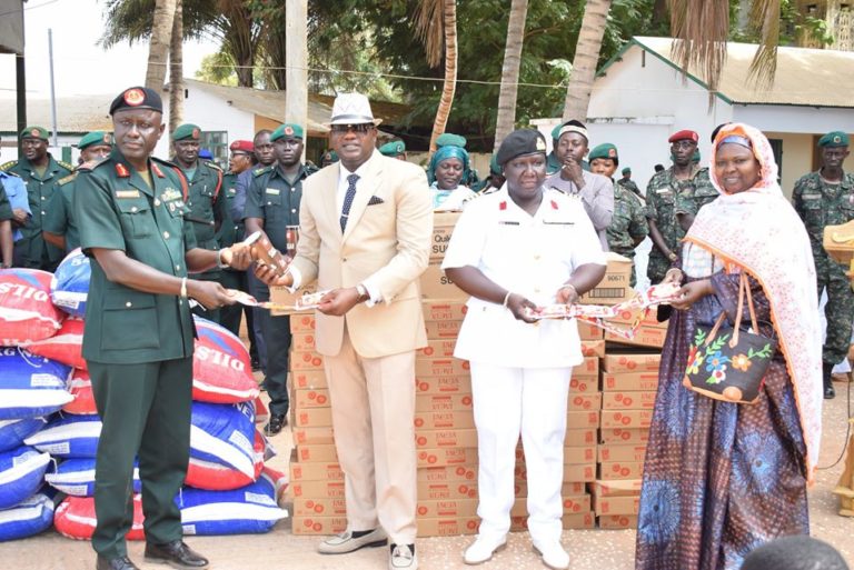 Heavyweight businessman Abubakary Jawara gives army foodstuff