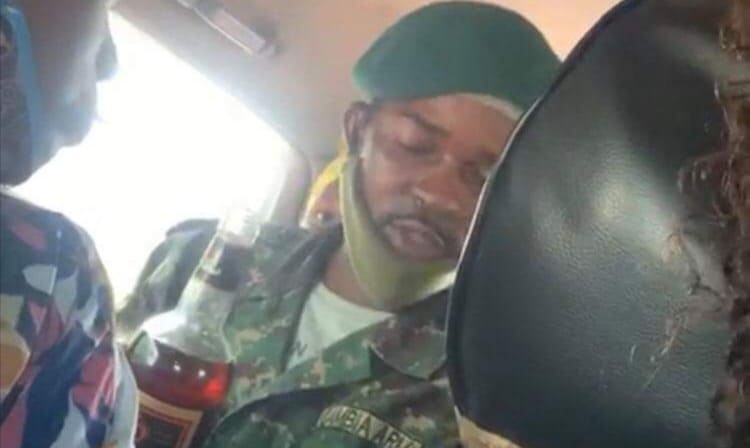 Military police arrest excited public transport soldier