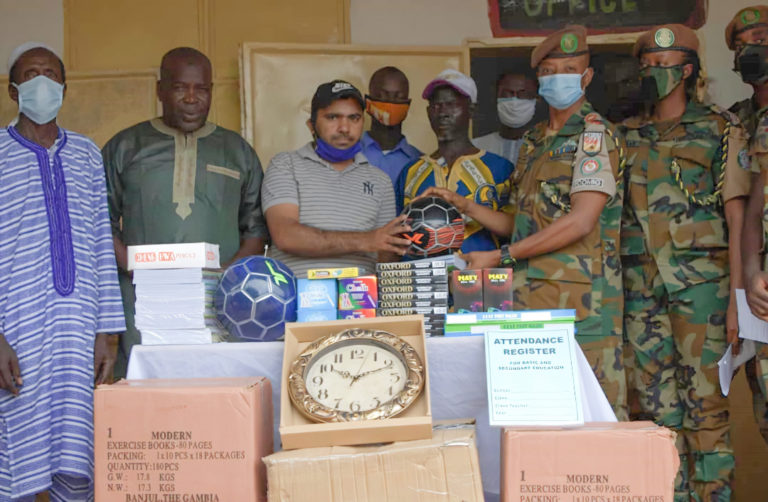 Commander of Ghana’s ECOMIG troops speaks on relations between Gambia and Ghana – as his contingent seizes on Founders’ Day to donate educational items to school