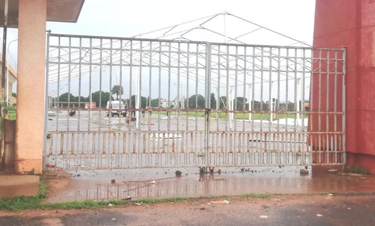 Erection of massive tent gets underway at stadium as government contemplates plan to use it as its new coronavirus isolation centre