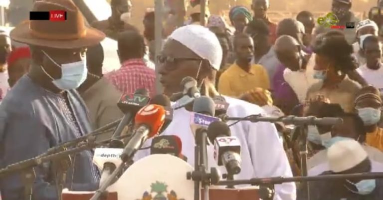 ‘Don’t say this here’: Drama at President Barrow’s Misiraba meeting as man gets yanked from podium after he attempted to lodge a complaint against police
