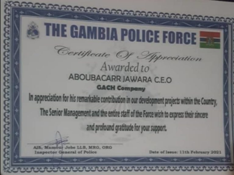 Abubacarr Jawara bags police ‘certificate of appreciation’ award