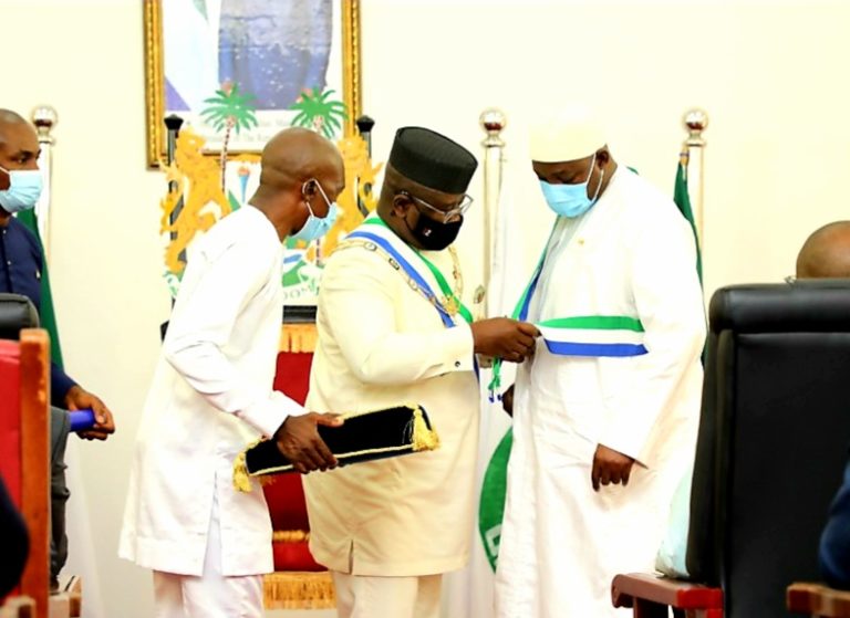 Bio praises Barrow as he gives top Sierra Leone honor to Gambian leader