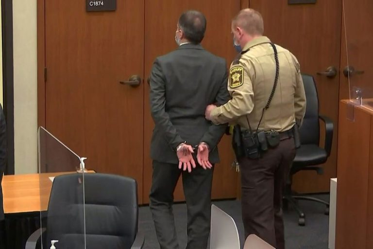 Derek Chauvin led away in handcuffs after guilty verdict in Minneapolis courtroom