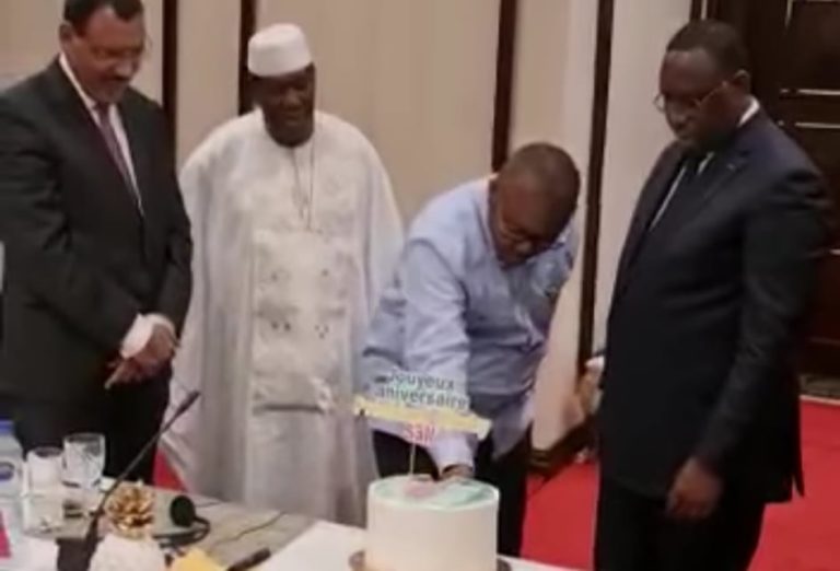 President-elect Barrow and fellow ECOWAS leaders surprise Senegal president Macky Sall on his birthday in Nigeria