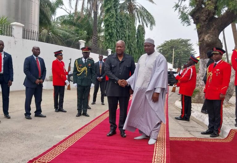 President Adama Barrow Welcomes Ghanaian President John Dramani Mahama on His First Official Visit