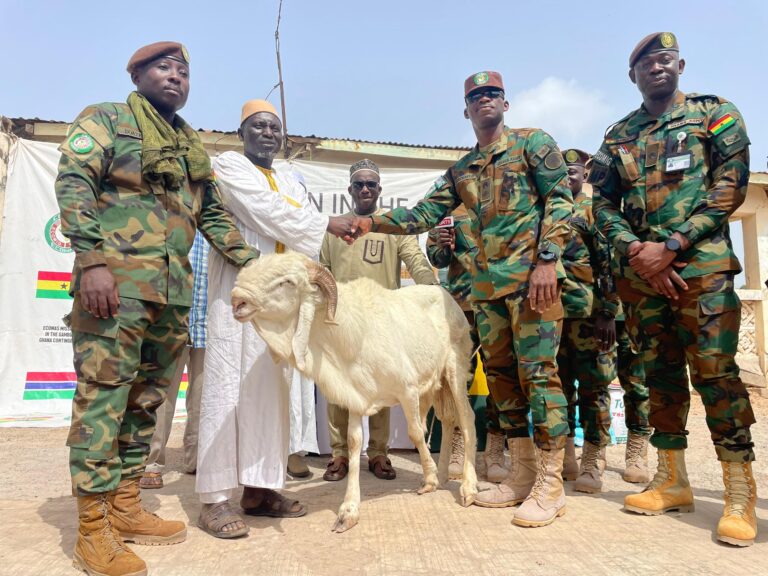 Ghana Contingent (Ghancoy 9) Donates Rams and Food Items to Imams in North Bank Region to Support Tobaski Celebrations